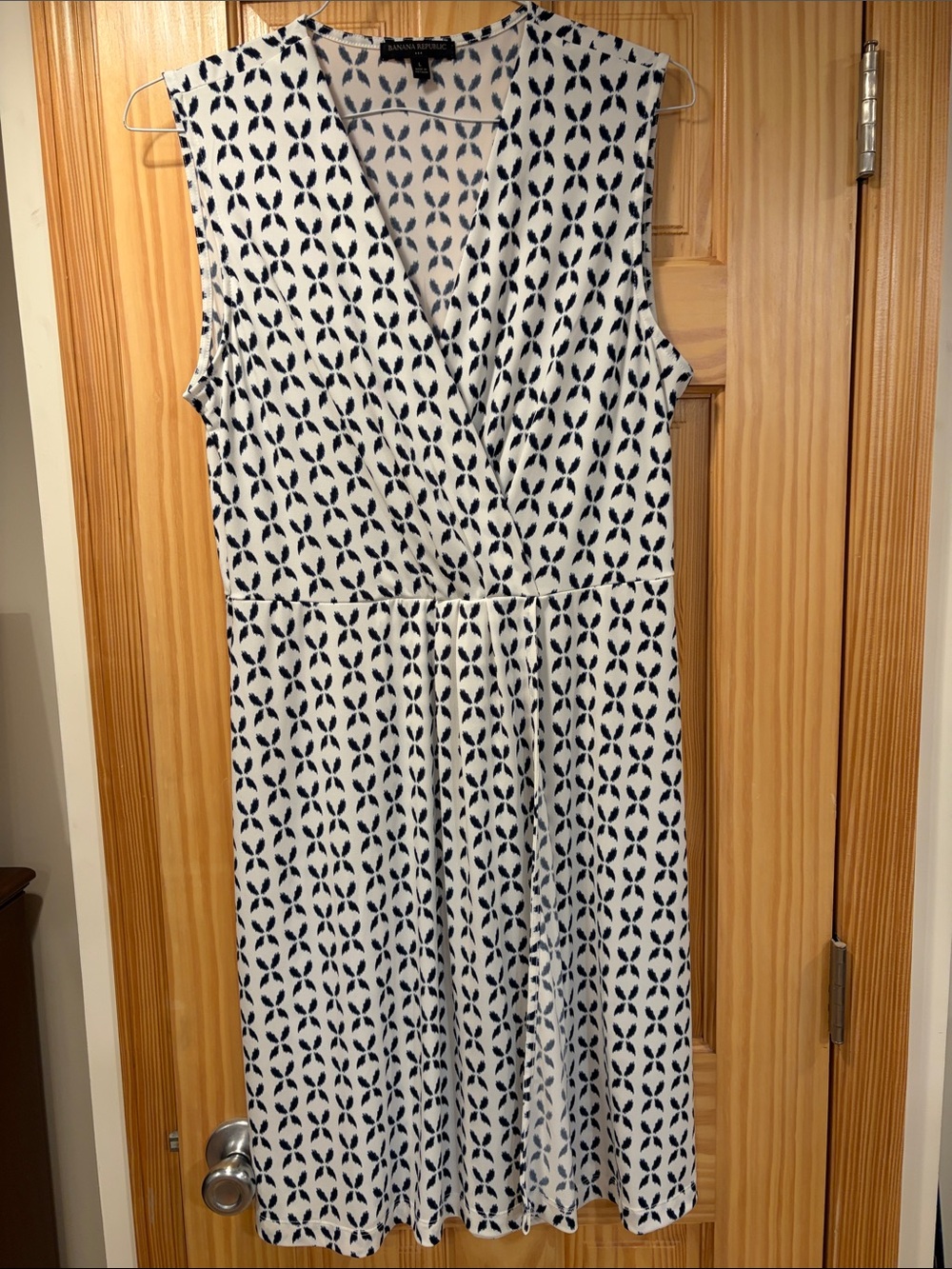 Banana Republic Navy and White Sleeveless Wrap-Front Midi Dress